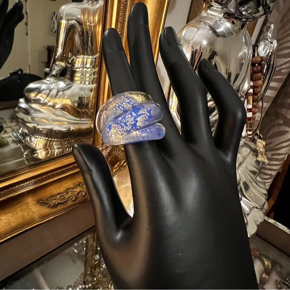 Hand blown Italian Purple and Gold Venetian Murano Glass Ring_2